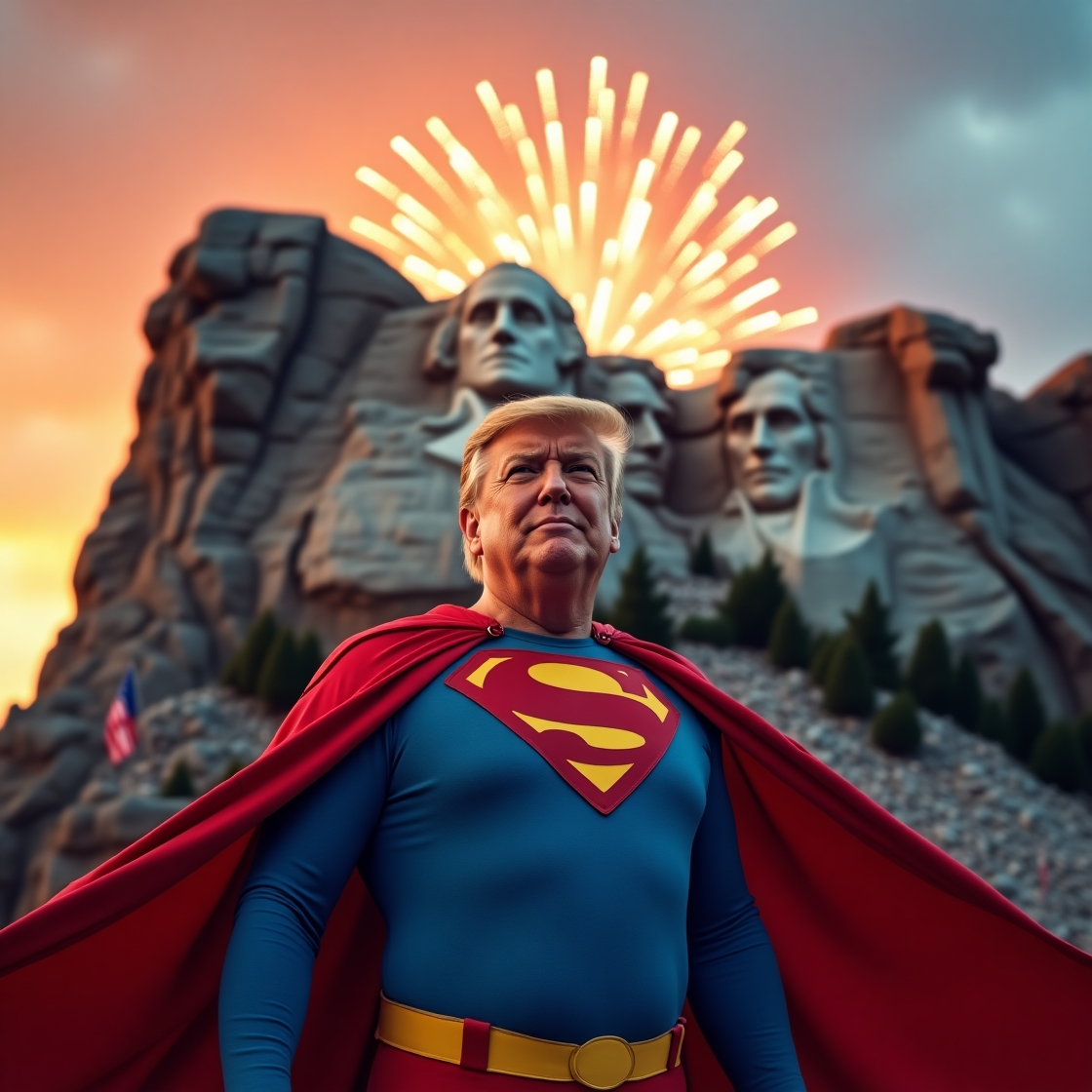 Trump Superhero at Mount Rushmore